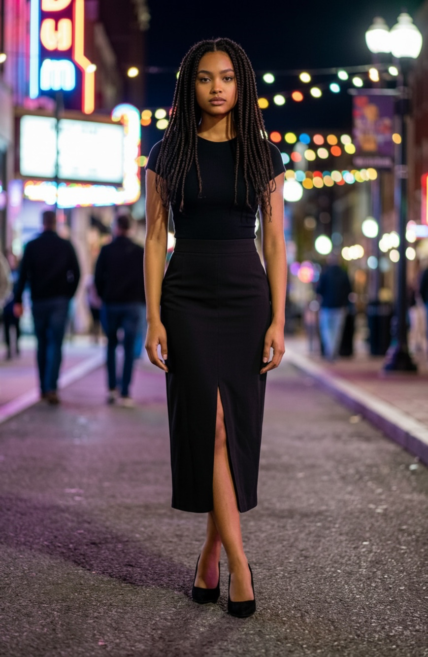 Anna Marchetti Made in Italy Black Maxi Pencil Skirt Front & Back Zip Slits Size